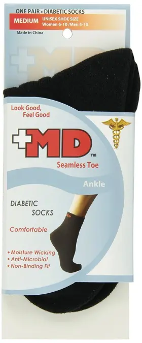 601001 3m Md Diabetic Ankle Socks Seamless Toe Antimicrobial Comfort Black Medium 1 Pair