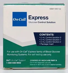 Acon Laboratories 682607557325 On Call Express Glucose Control Solution 2 Vials New In Box Expiration 3/12/2025