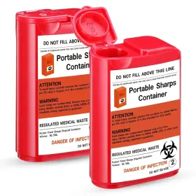 4574 Baderke 2 Pack Pocket Travel Sharps Disposal Container 80.5 Milliliters Red