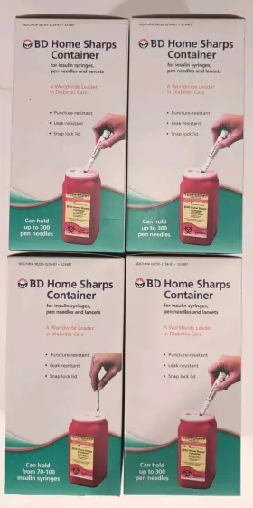 323487 Becton Dickinson Lot Of 4 Bd Home Sharps Container 1.4 Quart Holds 70-100 Insulin Syringes Safely