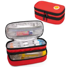 Curmio Cacr03604 Double Layer Epipen Carrying Case Portable Medicine Medium Red