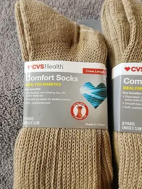 893272 Cvs Health Free Shipping Crew Length Socks For Diabetics Khaki S/m 4 New Pairs #2