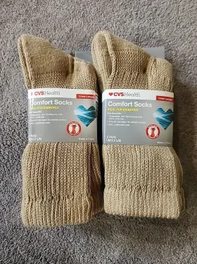 893272 Cvs Health Free Shipping Crew Length Socks For Diabetics Khaki S/m 4 New Pairs