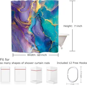 Dexcom 313039978944 Luxury Shower Bathroom Decor Curtain Marble Modern 60w 71h Inch Abstract Purple #3