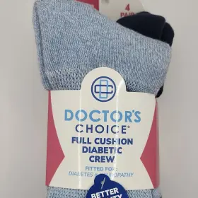 Dc-949-m-ltbdn Doctors Choice Diabetic Crew Socks Full Cushion Light Blue Denim 4 Pair