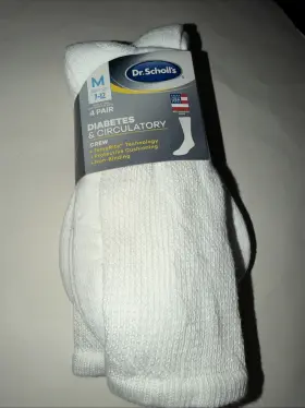 Dr. Scholls 042825626324 Mens Diabetic And Circulatory Socks Crew Large White Size 7-12 4 Pack
