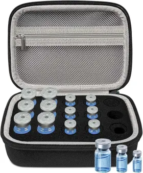 Fukumi 313056413404 3/5/10ml Peptide Case 15-slot Organizer With Mesh Pocket Fits 3ml 5ml