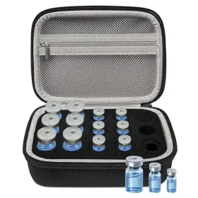 Fukumi 786354250215 3/5/10ml Peptide Case 15-slot Organizer With Mesh Pocket Fits 3ml
