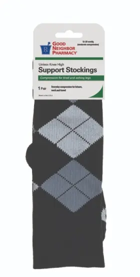Gnp 087701190285 Good Neighbor Pharmacy Unisex Knee Sock 15-20mm Black Gray Argyle Xl