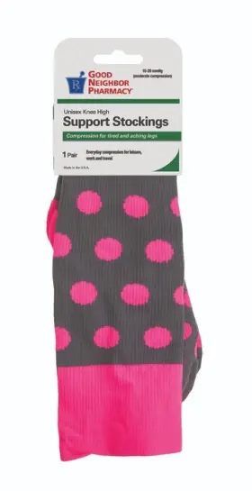 Gnp 087701190308 Good Neighbor Pharmacy Unisex Knee Sock 15-20mm Gray Pink Dot M