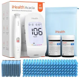Ihealth 850044118809 Acacia Blood Glucose Monitor Kit 100 Glucometer Strips