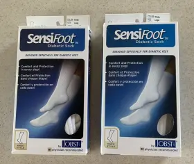 110833 Jobst Two Pair Sensifoot Diabetic Sock Knee Style White Large 8-15 Mmhg