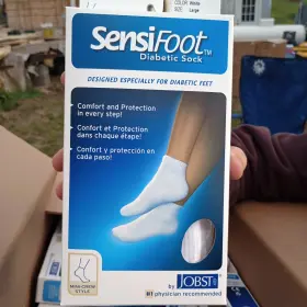 110878 Jobst Sensifoot Diabetic Compression Socks Mini-crew Ct White Large Moisture Wi