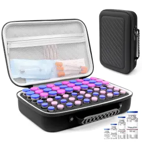 In008-bk Krypthos 60 Slots Insulin Vial Protector Case Organizer Bag For Diabetic