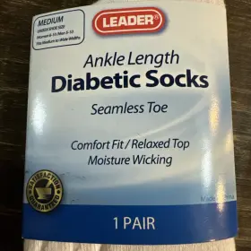 Leader 096295120578 Diabetic Ankle Length Socks White Medium Nos Lot Of 3 M 5-10 W 6-10 #3