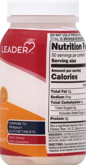Leader 096295133943 Glucose Tablets Orange Flavor Gluten Free Sodium 50 Chewable #3
