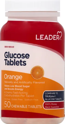 Leader 096295133943 Glucose Tablets Orange Flavor Gluten Free Sodium 50 Chewable