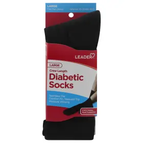 Lea-1571 Leader Diabetic Sock Crew Non-binding And Moisture-wicking Black Large 2 Each