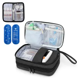 Luxja Uklx22701 Insulin Travel Case With 2 Ice Packs Double Layer Pack Black
