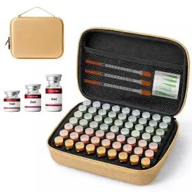 Mazentrix 765267894433 Peptide Vial Case For Fridge Storage - 63slot Organizer Gold-63solt