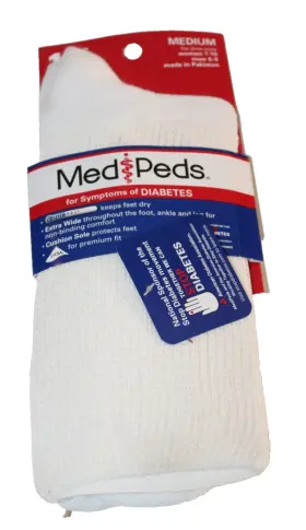Med Peds 071400010821 Medipeds Mens Womens White 1 Pair Wide Crew Socks - Medium