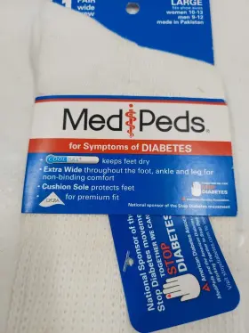 Med Peds 071400010838 For Symptoms Of Diabetes White 1 Pair Wide Crew Socks - Large #3
