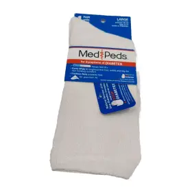Med Peds 071400010838 For Symptoms Of Diabetes White 1 Pair Wide Crew Socks - Large