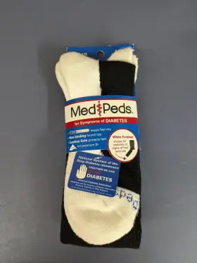 Med Peds 071400019381 For Symptoms Of Diabetes White 2 Pair Heavy Crew Socks - Large