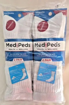 Med Peds 071400019411 For Symptoms Of Diabetes White 4 Pair Wide Crew Socks - Large #2