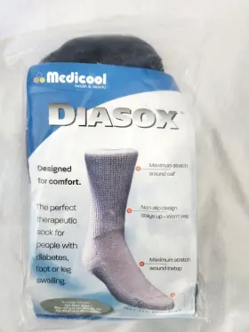 Medicool 4707730260100 New Diasox Diabetic Black Socks Size X- Large Mens 12.5-15