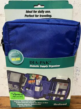 Medicool 739656600004 Dia Pak Diabetic Deluxe Case Travel Organizer Blue New Open Box Free Shipping