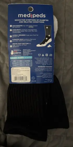 04600-04 Medipeds New Non-binding Crew Socks Large Unisex 2 Pair White/black For Diabetes #2