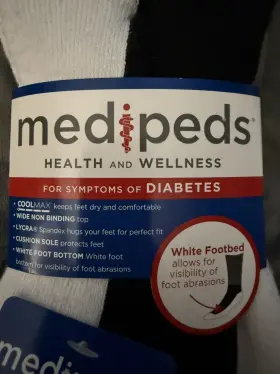 04600-04 Medipeds New Non-binding Crew Socks Large Unisex 2 Pair White/black For Diabetes #3