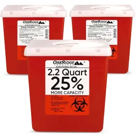 0322 Oakridge Products Transparent Sharps Container For Home Use And Red