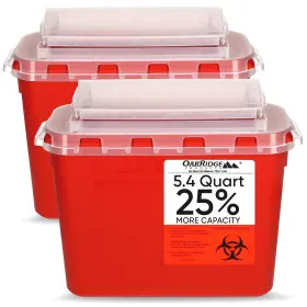 Oakridge Products 064543216540 Transparent Sharps Container For Home Use And Medium Red