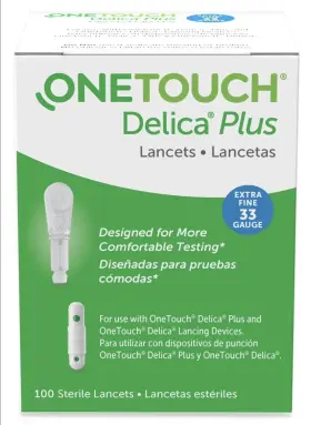 00812608030019 Onetouch Delica Plus Lancets - Extra Fine 33 Gauge 1 Box Of 100 Exp. 02/2027