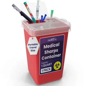 Ph-16381h Proheal Small Sharps Container For Home Use - 1 Quart Needle Disposal Red