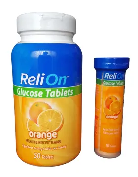 1687306 Reli On Relion Glucose Tablets 50 Count The Go Tube 10 Orange Flavor 2 Piece Set