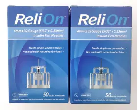 Relion 194346270644 Two New Boxes Of 4mm X 32 Gauge 5/32 Inch 0.23mm Insulin Pen Tips