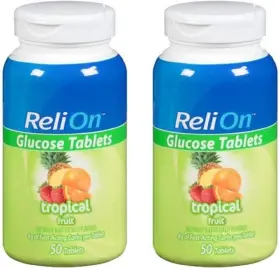 Relion 313029270256 Glucose Tablets - Tropical Flavor 50 Counts 2 Pack