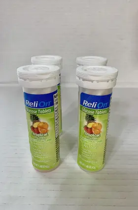 Relion 681131240543 4 On The Go Reli Glucose Tropical Fruit Flavor Chewable Tablets 10 Count New