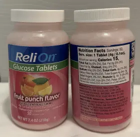 Relion 681131240581 Chewable Fruit Punch Glucose Tablets Set Of 2 50 Ct Ea Exp 10/25 New