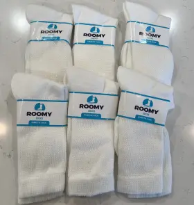 Roomy 610074910442 New Diabetic Socks 6 Pairs Sz 6-8 White Crew Stretch Tops Usa