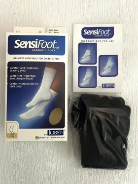 110852 Sensifoot New Jobst Black Diabetic Socks Comfort And Protection Medium Crew Ct