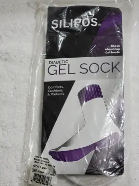 92809 Silipos Diabetic Shock Absorbing Cushioned Gel Sole Socks Crew White Sz 10-13