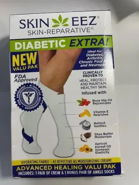 Skineez 802594070113 2 Pr Hydrating Diabetic Socks Non-binding Ultra-soft White L/xl