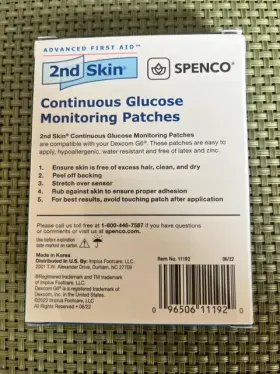 11192 Spenco 2 2nd Skin Continuous Glucose Monitoring Patch Includes 10 Patches G6 Dexcom #3