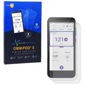 Sugar Medical 850032242578 Omnipod 5 Screen Protector 2pk- Officially Licensed Premium Tempered 9h Glas