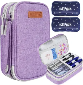Suzamed 313039551581 Insulin Cooler Travel Case Double Layer Medicine Kit Ice Packs Purple