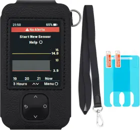 Swiatla 445038619689 Dexcom G7 Receiver Leather Case With Lanyard And 2pcs Screen Protector Black